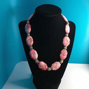 Elegant Pink Turquoise stones, handmade Necklace with earrings